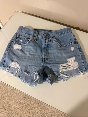 Levi's Light Blue Distressed Denim Cutoff Shorts
